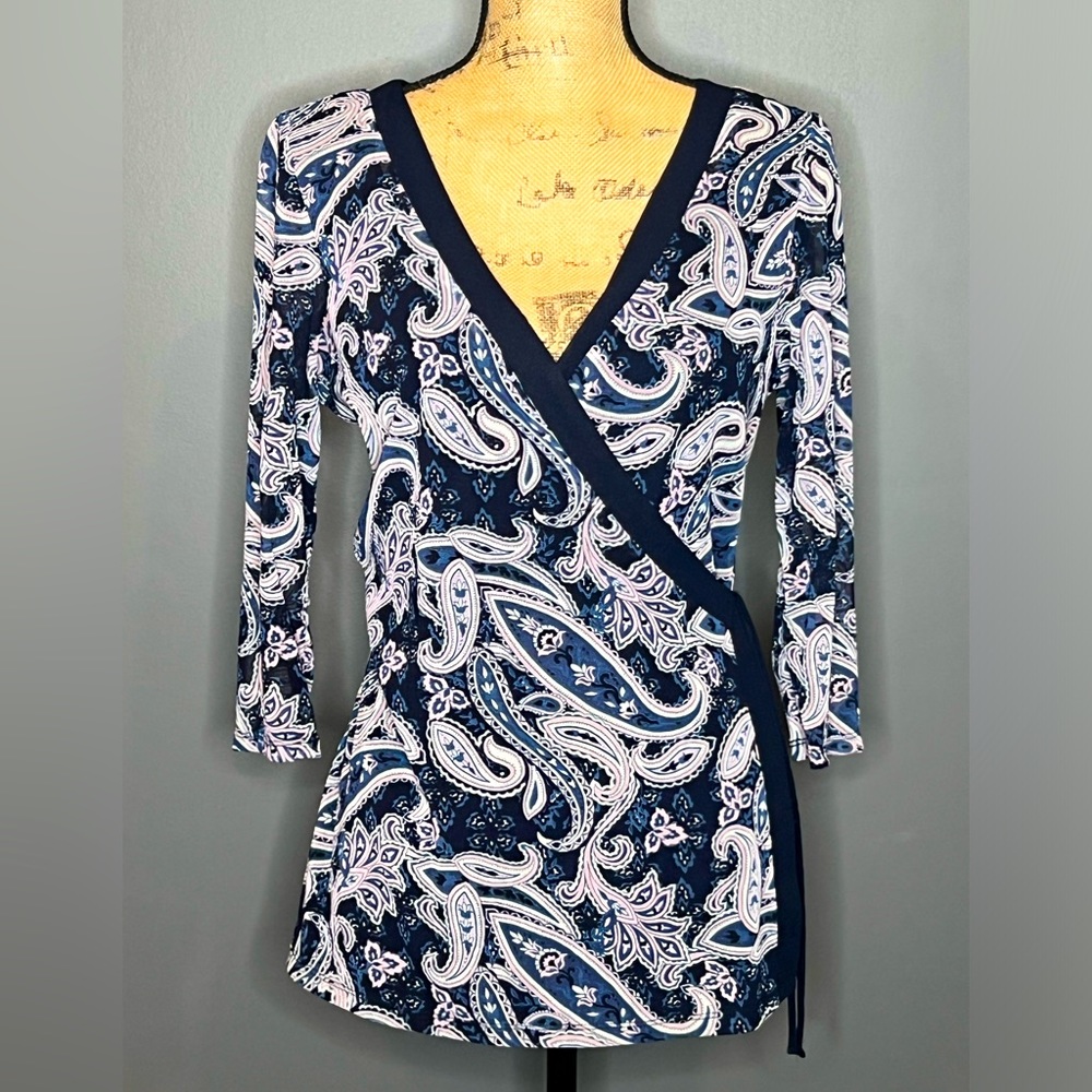 Women’s INC Persian Tile Style Wrap Top,  Medium Petite